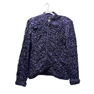 MSK Vintage Royal Purple Sequined Zipper Blazer Size L